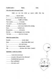 English Worksheet: 6th grade test - Present Simple 
