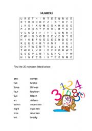 English Worksheet: Numbers wordsearch
