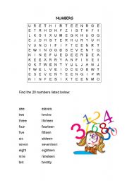 Numbers wordsearch