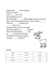 English Worksheet: Rudolph song worksheet