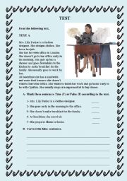 English Worksheet: READING COMPREHENSION TEST