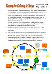 Hardcopy of Instructions and Completed Map for Taking the Railway in Tokyo Activity Sheets