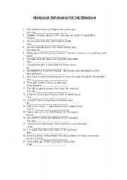 English Worksheet: rephrasing tenses, relatives and modals