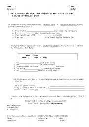 English worksheet: exam for 8. grade