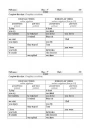 English worksheet: present and past tenses verbs test