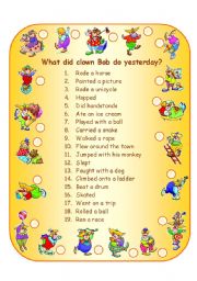 English Worksheet: What did clown Bob do yesterday