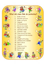 English Worksheet: What did clown Bob do yesterday