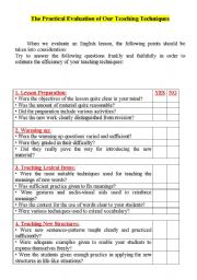 English Worksheet: The Practical Evaluation of our teaching techniques