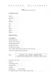 English Worksheet: hanukkah worksheet 