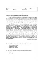 English Worksheet: test on British culture (monarchy)