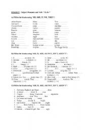English Worksheet: Subject Pronouns and Verb 