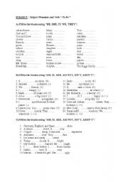English Worksheet: Subject Pronouns and Verb 
