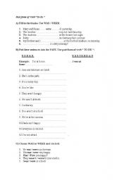 English Worksheet: Past form of Verb To Be 