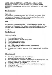 English worksheet: MORE CREATIVE DRAMA - MARRIAGE - ADULT LEVEL