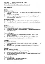 English Worksheet: SHES LEAVING HOME - ROLE PLAY  PART 2 of 2