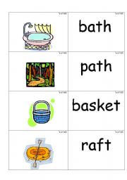 word /pictures cards containing a as in bath phonics