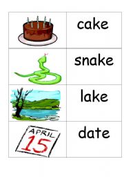 English Worksheet: words /picture cards cointaing a-e part 1 phonics