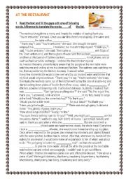 English Worksheet: At the restaurant - reading - writing -  speaking