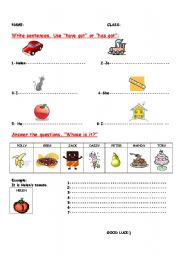 English Worksheet: HAVE GOT-HAS GOT+WHOSE