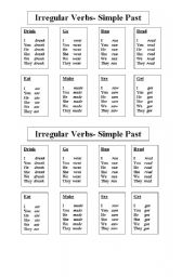 English Worksheet: Irregular Verbs Reference Sheet