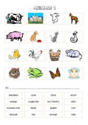English worksheet: ANIMALS (cut and paste) - set 8