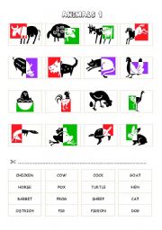 English worksheet: ANIMALS (cut and paste) - set 8