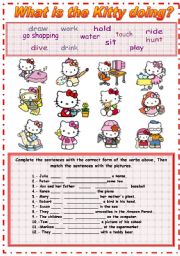 English Worksheet: What is the Kitty doing?