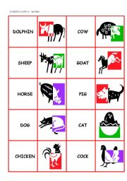 English worksheet: DOMINO CARDS _ ANIMALS (4 pages)