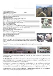 English Worksheet: China - text & questions about China