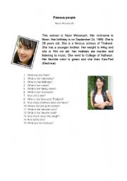 English Worksheet: Famous people - Thailand - actress