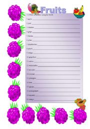 English worksheet: Fruits - Write sentences