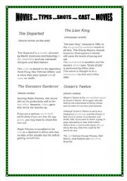 English Worksheet: Movie reviews  - vocabulary - part 1(of 2) (2 pages)