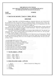 English Worksheet: an exam for 8th grade