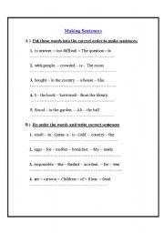 English Worksheet: making and reordering sentences