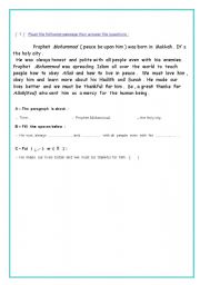 English worksheet: comprehension ( passage)