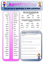 English Worksheet: Apostrophes:Can you use apostrophes to show CONTRACTION? 