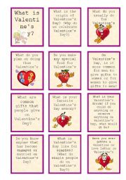 English Worksheet: St. Valentines question cards (part I - game board)