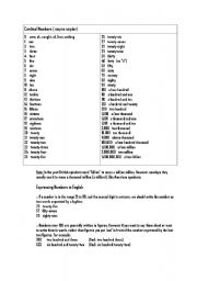 English worksheet: cardinal numbers