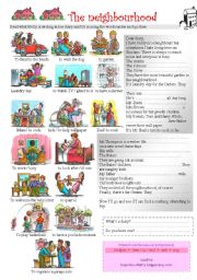 English Worksheet: The neighbourhood / present continuous 