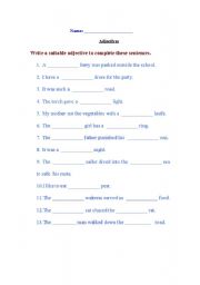 English worksheet: adjectives