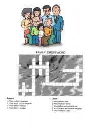 English worksheet: FAMILY CROSSWORD