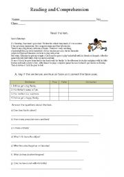 English Worksheet: Reading and comprehension