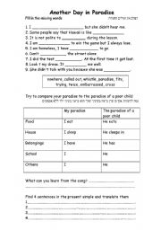 Song Worksheet: Another Day in Paradise (Personal and Object Pronouns)