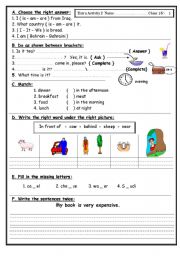 English Worksheet: simple test for young children