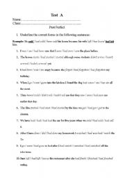 English Worksheet: past perfect