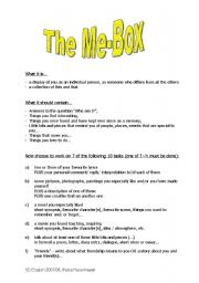 English worksheet: Me-Box