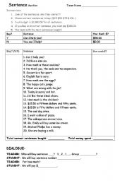 English Worksheet: Sentence Auction