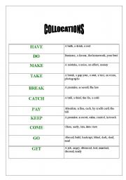 English worksheet: COLLOCATIONS