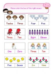 English Worksheet: Count & Color
