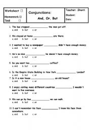 English Worksheet: conjunctions: and,or,but